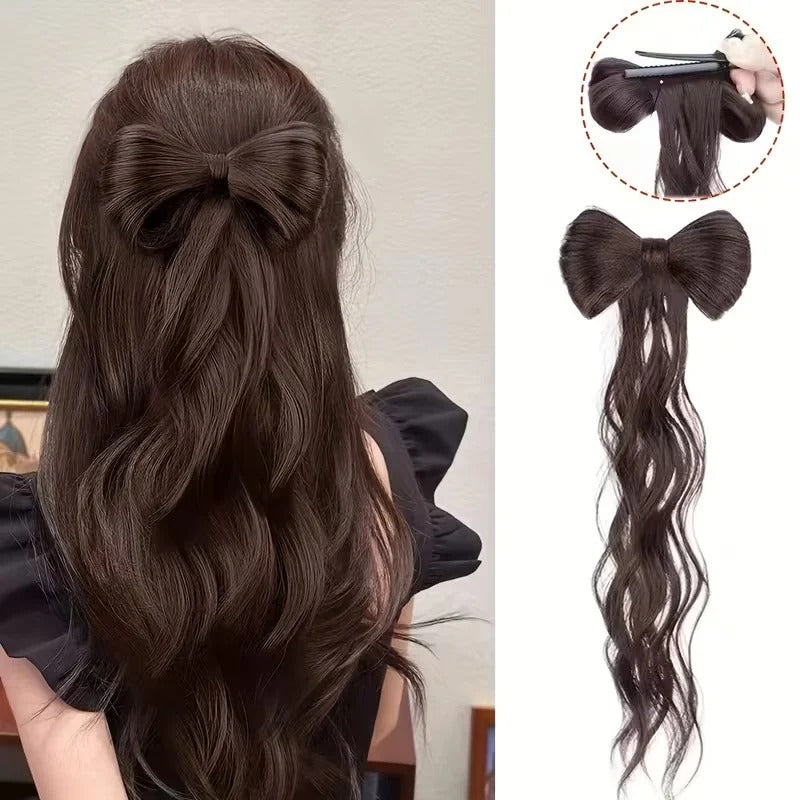 Elegant Wavy Bow Hair Clip Extension